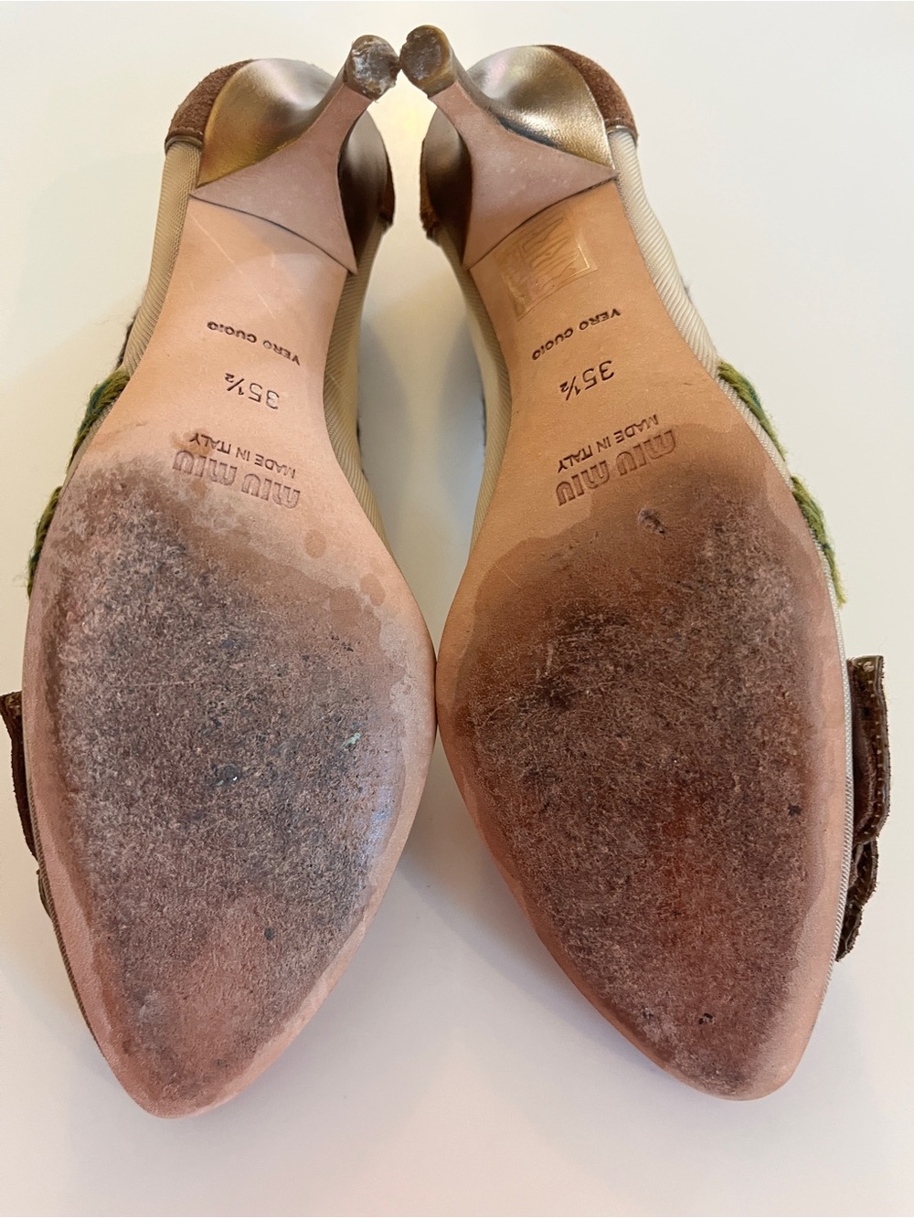 Miu Miu Brown Suede and Mesh Embellished Floral Pumps Size 5 1/2 - Picture 6 of 6